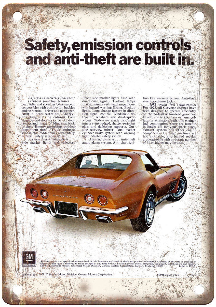 Vintage 1972 Chevrolet Corvette Auto Ad Retro Look Reproduction Metal Sign AM285