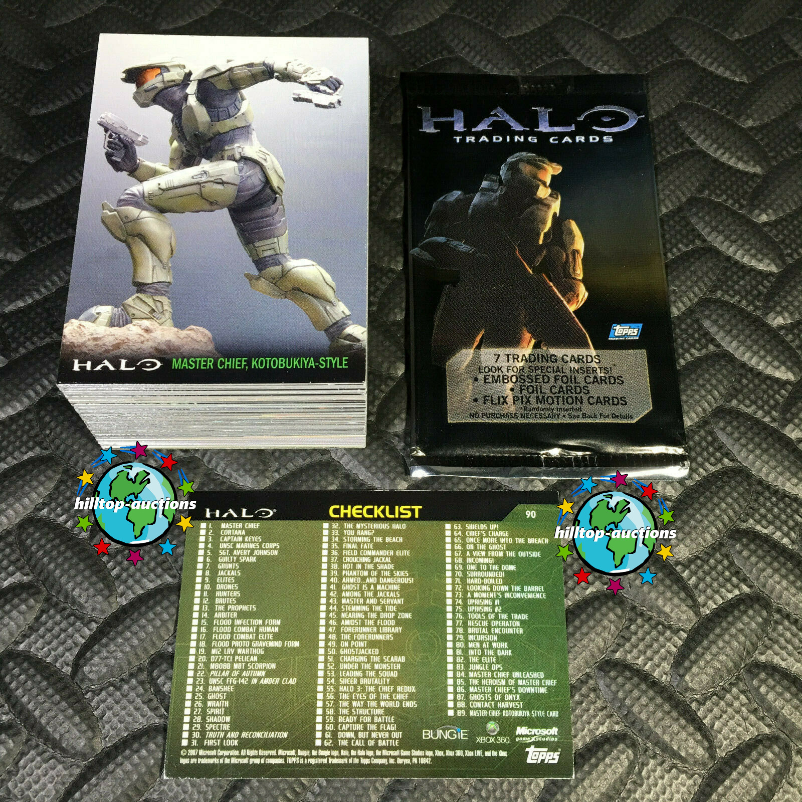 TOPPS HALO 2007 COMPLETE TRADING CARD BASE SET 90-CARDS +TEN WRAPPERS XBOX-360