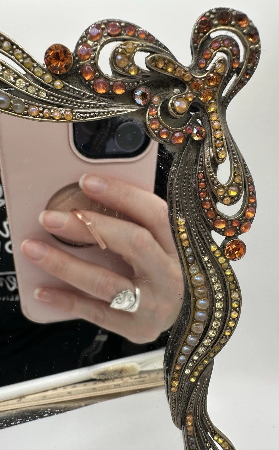 VTG STUNNING Swarovski Crystal Brass Vanity Tray Mirror Detailed 11x9SEE READ VTG STUNNING Swarovski Crystal Brass Vanity Tray Mirror Detailed 11x9SEE READ