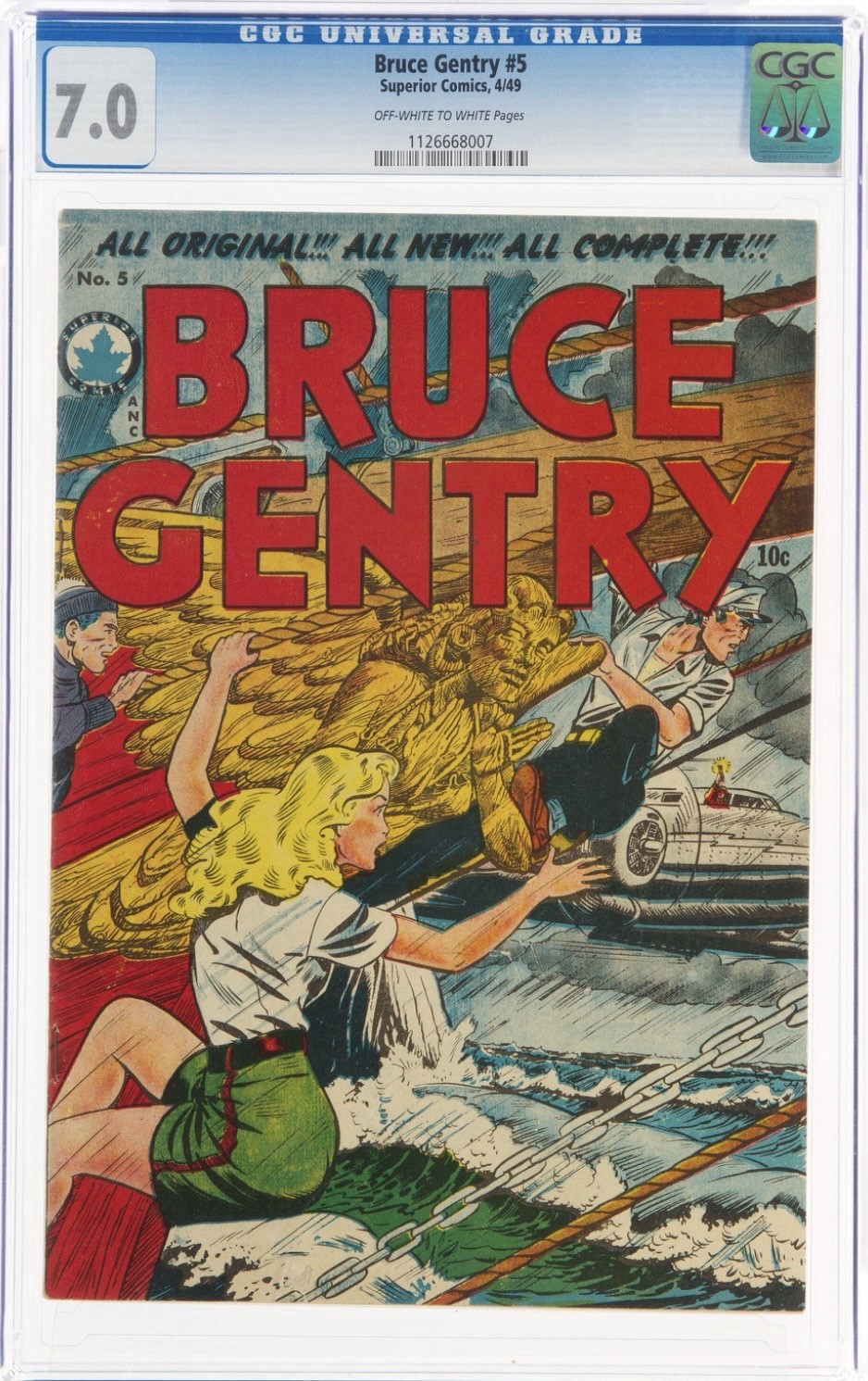 BRUCE GENTRY #5 CGC 7.0 OW/W Pages, Good Girl Cover & Art, Superior Comics 1949