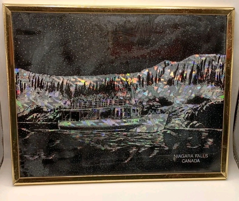 Vtg.80s Niagara Falls Holographic Foil Art Framed Maid of the Mist IV Retro 