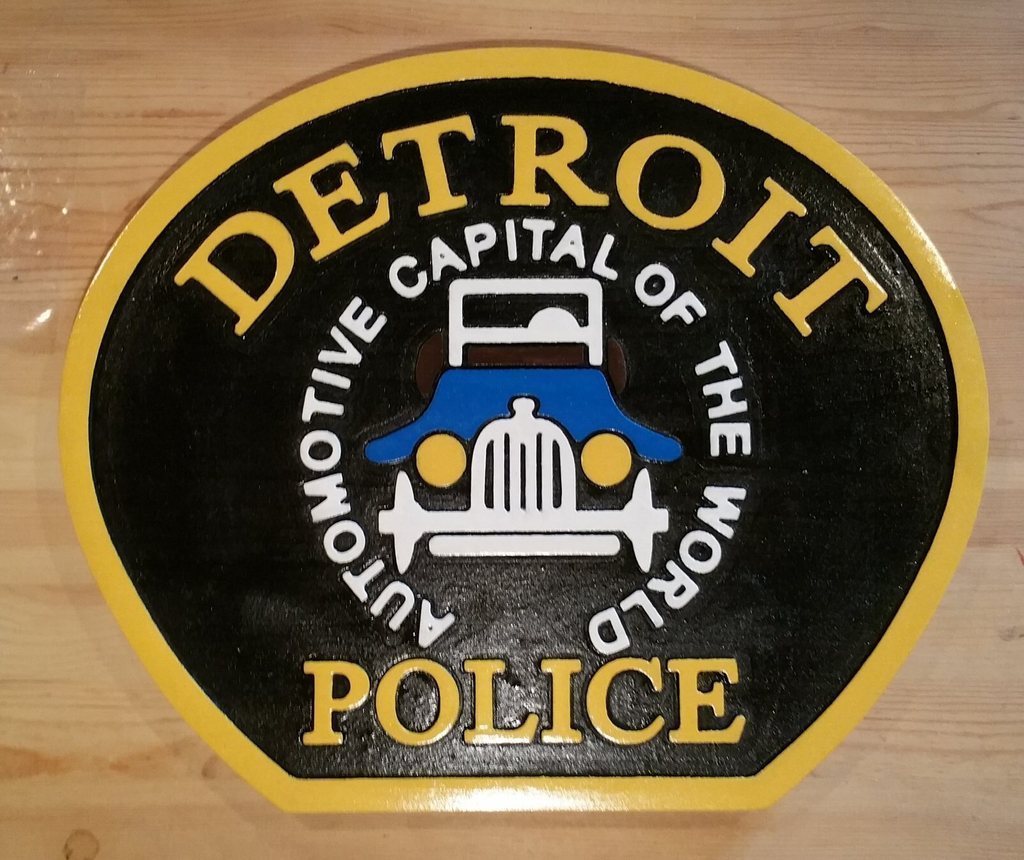 Police  Detroit 3D routed wood patch plaque  Sign Custom Carved