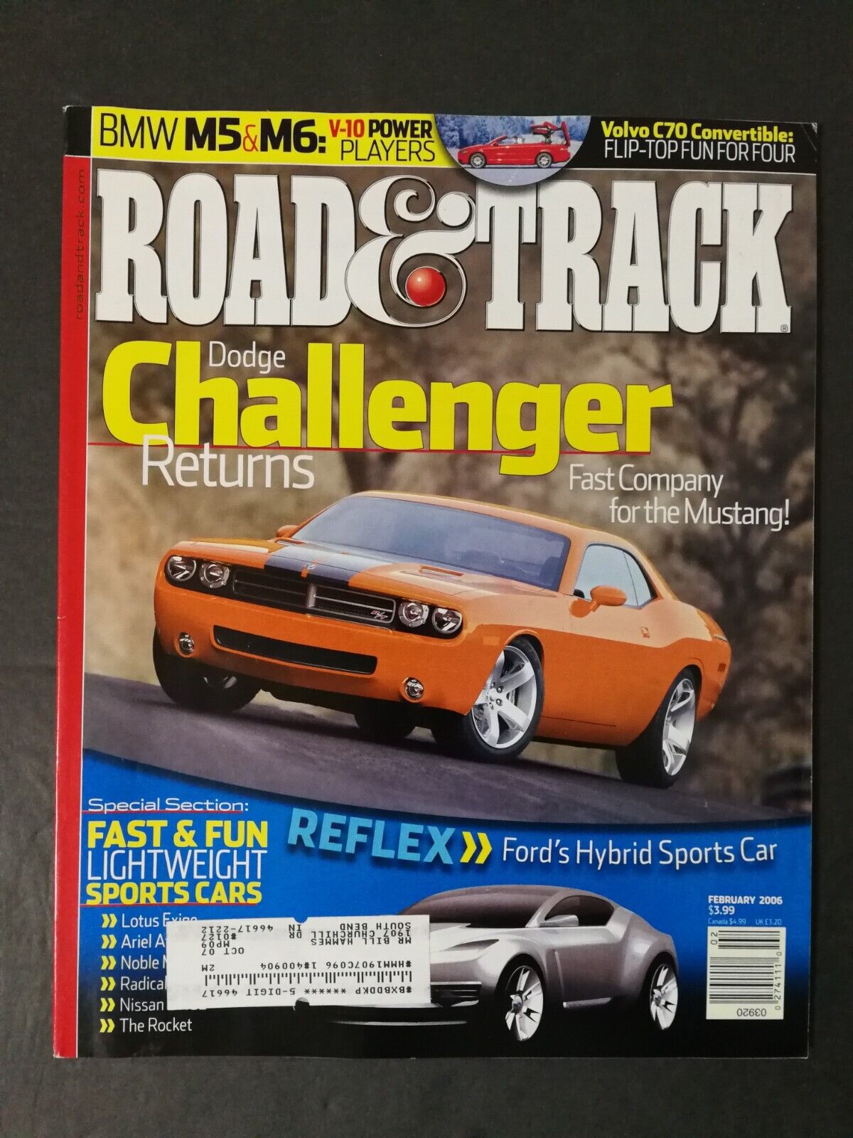 Road & Track February 2006 Dodge Challenger  Lotus Exige  Pontiac G6  223