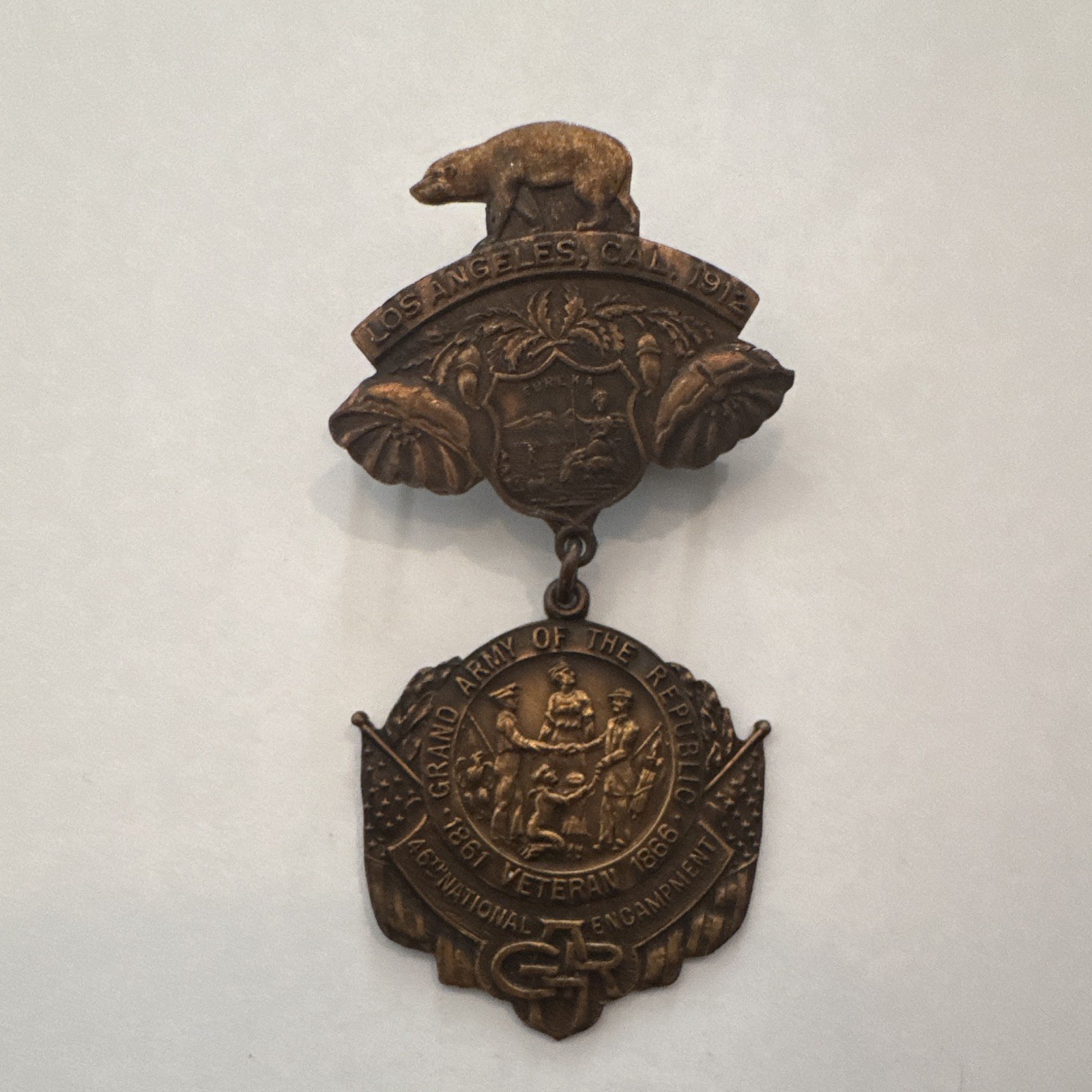 1912 Grand Army of the Republic GAR Veteran Encampment Los Angeles CA Badge Pin 1912 Grand Army of the Republic GAR Veteran Encampment Los Angeles CA Badge Pin