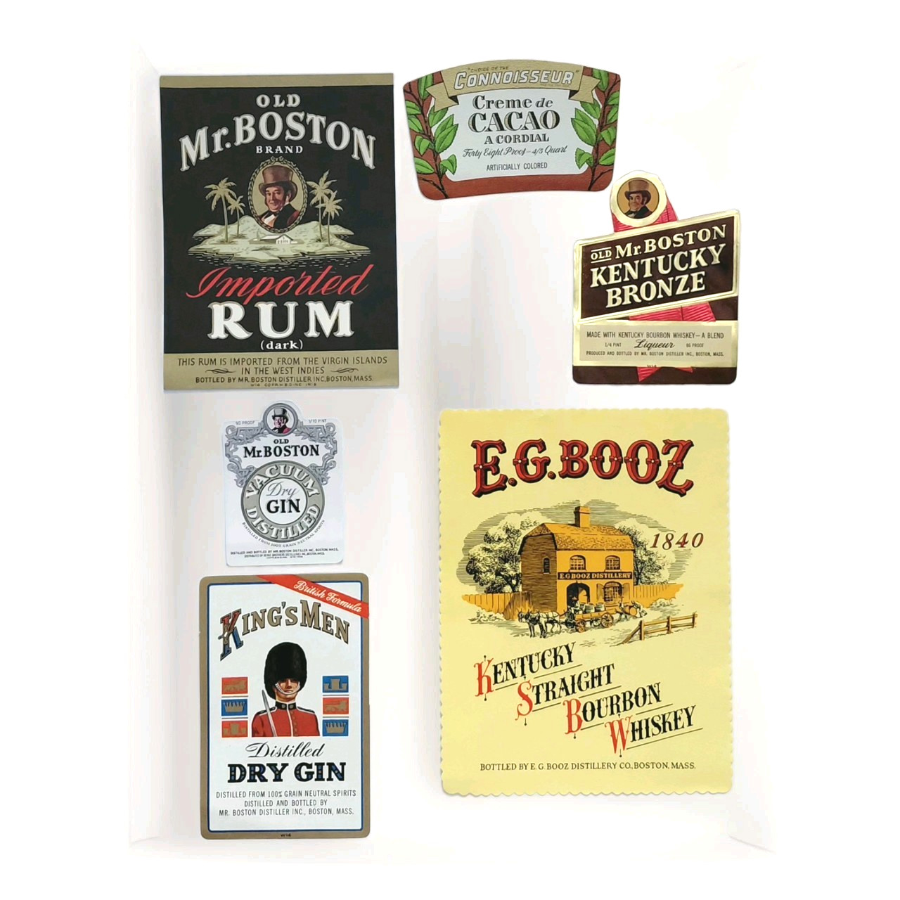 Lot of 6 Vintage Old Mr. Boston’ & E.G. Booz Distillery Liquor Bottle Labels P1V Lot of 6 Vintage Old Mr. Boston’ & E.G. Booz Distillery Liquor Bottle Labels P1V