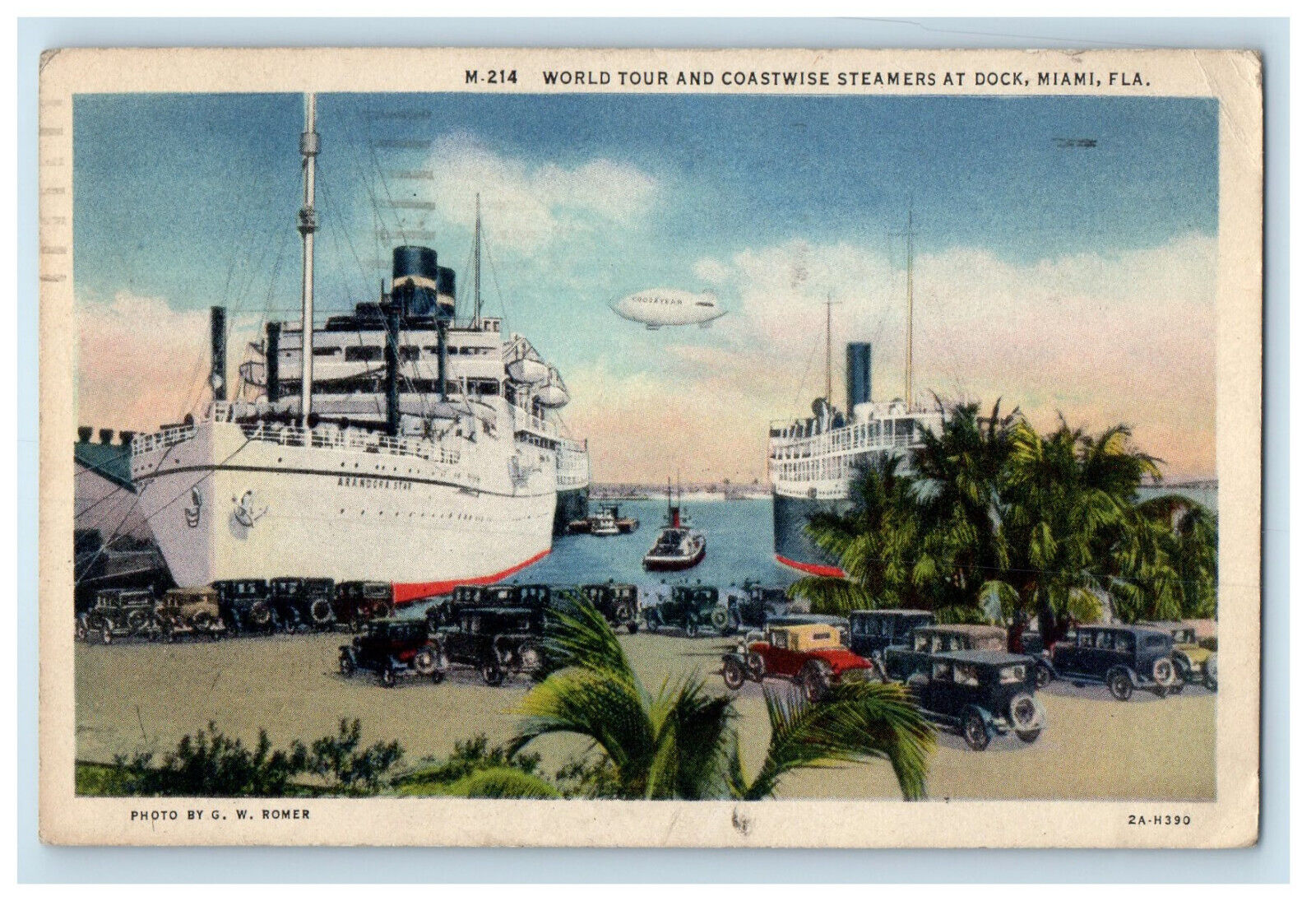 1933 World Tour and Coastwise Steamers at Dock Miami Florida FL Postcard