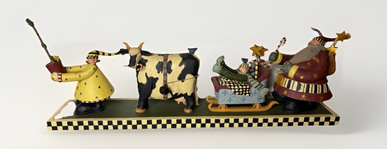 Christmas Parade WW2479 2004 Williraye Studio Santa Sleigh Cow Folk Art Large