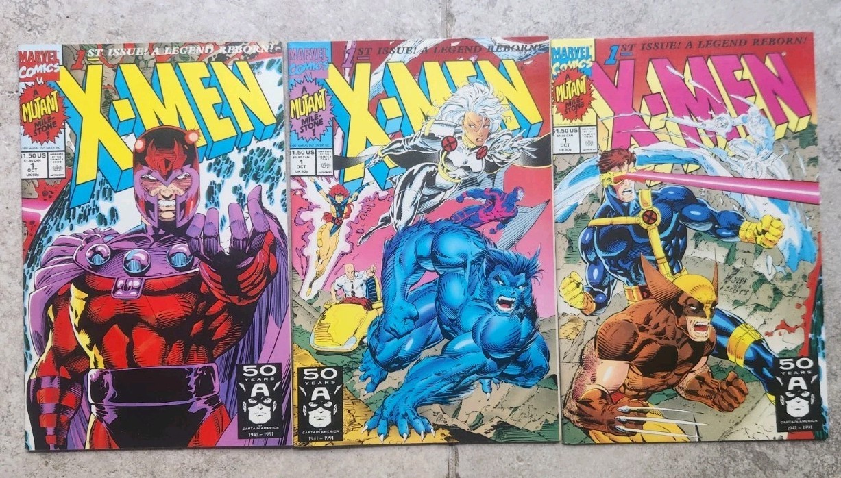 X-Men # 1 Three different Jim Lee covers in VF/NM to NM. 1991 Series X-Men # 1 Three different Jim Lee covers in VF/NM to NM. 1991 Series