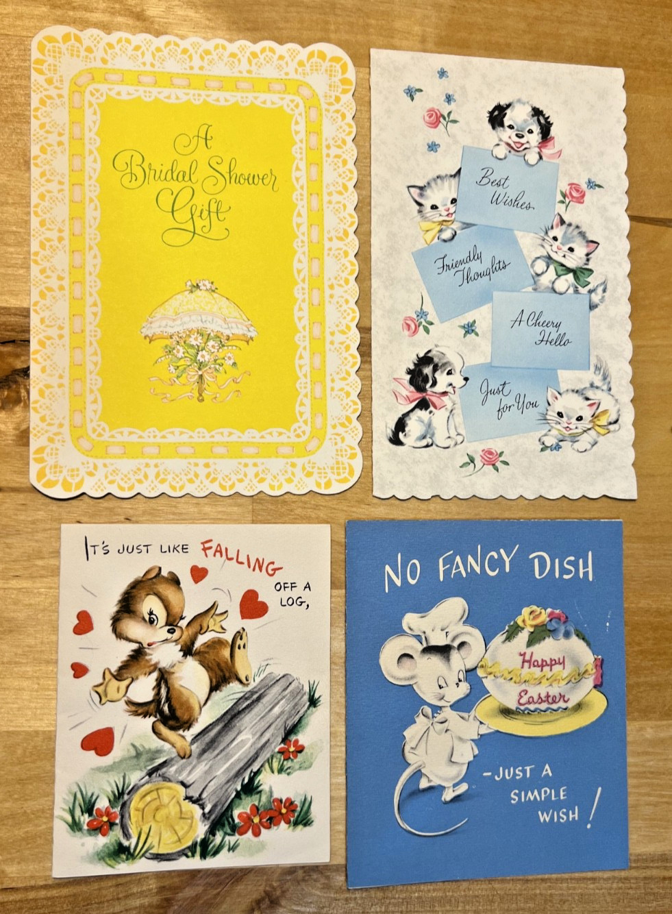 Set of 4 Assorted Midcentury Vintage Greeting Cards, Valentine, Easter, Etc. Set of 4 Assorted Midcentury Vintage Greeting Cards, Valentine, Easter, Etc.
