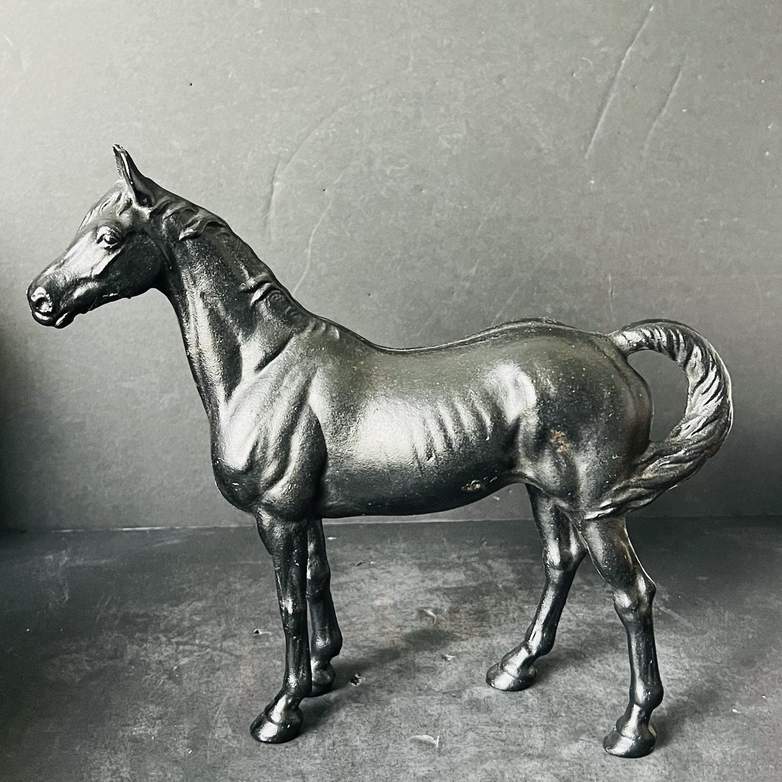 Vintage Cast Iron Horse Figurine Hubley? Black Two Piece Mold 10” Tall Door Stop Vintage Cast Iron Horse Figurine Hubley? Black Two Piece Mold 10” Tall Door Stop