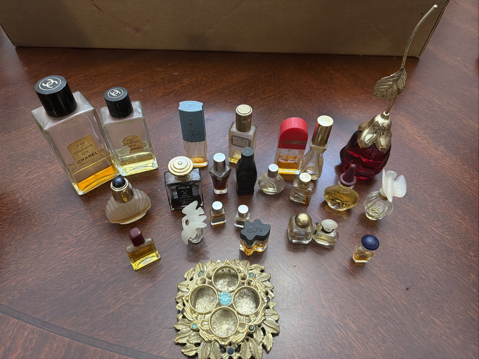 Lot Of 23 Vintage Miniature Perfume Bottles And Vintage Lipstick Holder ￼