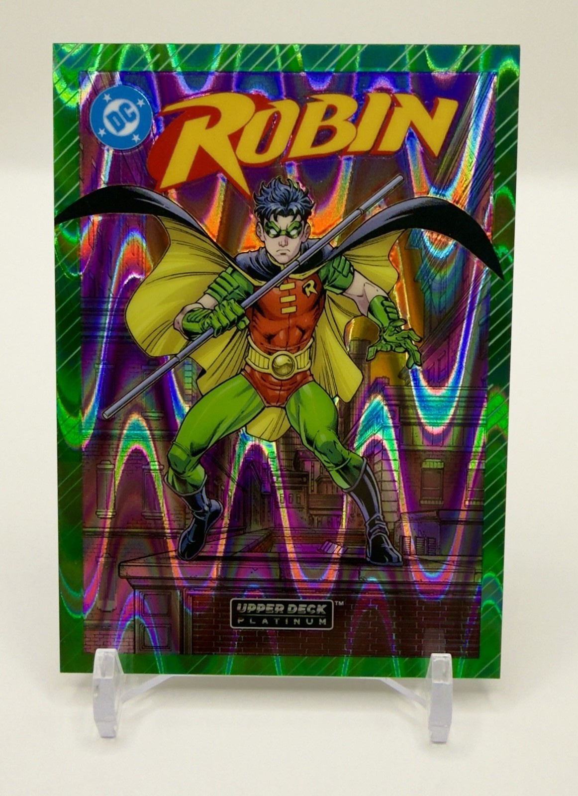 2026 Upper Deck DC Platinum Robin Cover Variant Green Wave /50 #VC1 2026 Upper Deck DC Platinum Robin Cover Variant Green Wave /50 #VC1