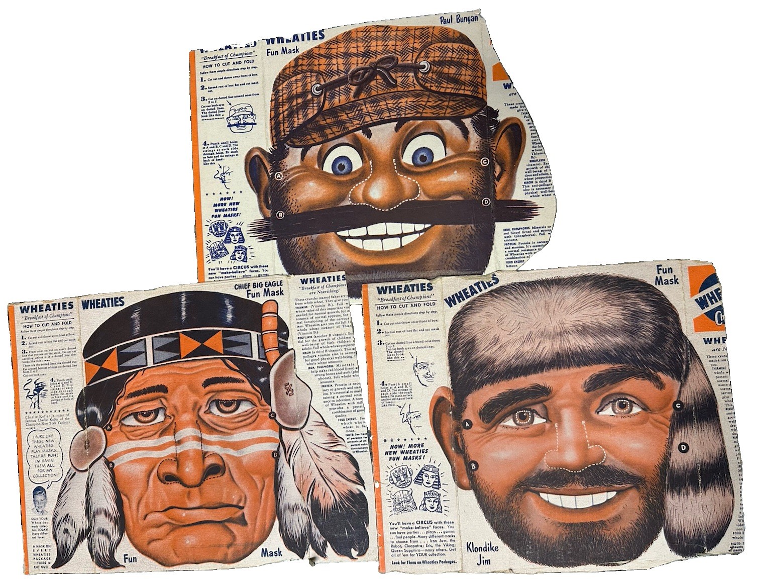 Vintage 1950s Wheaties Cereal Box Panel Chief Big Eagle P. Bunyan Klondike Jim