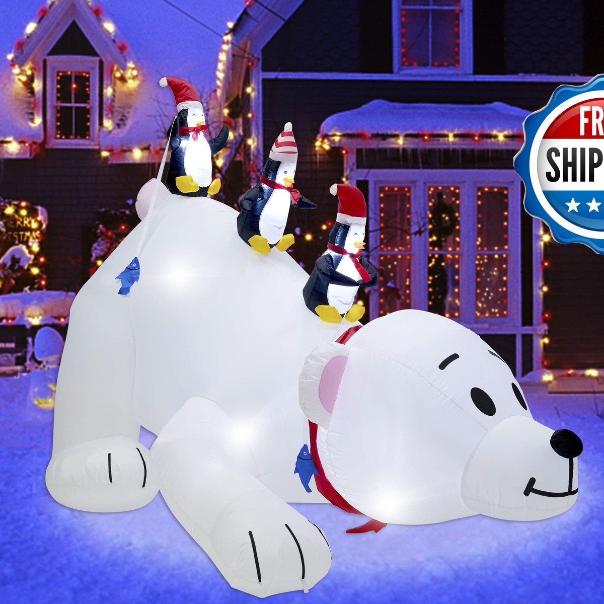 Juegoal Christmas Inflatable Polar Bear with 3 Penguins 7.7' x 6' Lighted Juegoal Christmas Inflatable Polar Bear with 3 Penguins 7.7' x 6' Lighted