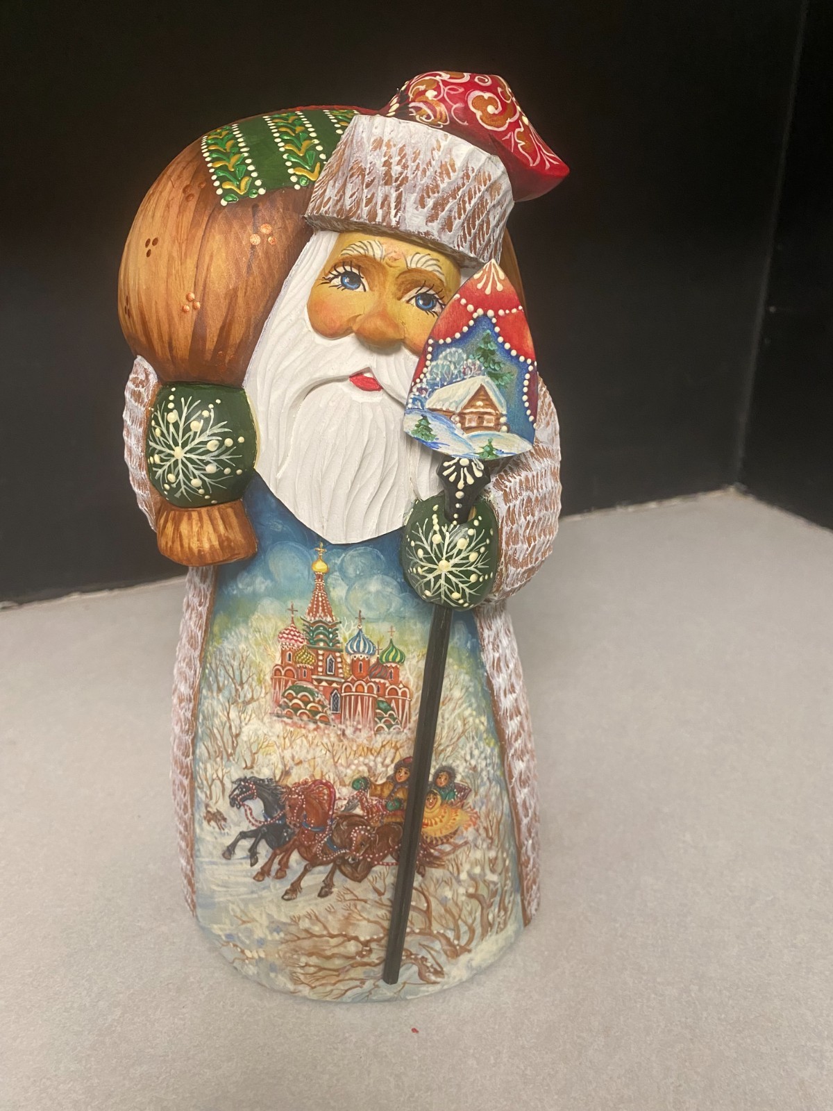 Russian signed Hand-carved and painted wooden Santa Russian signed Hand-carved and painted wooden Santa