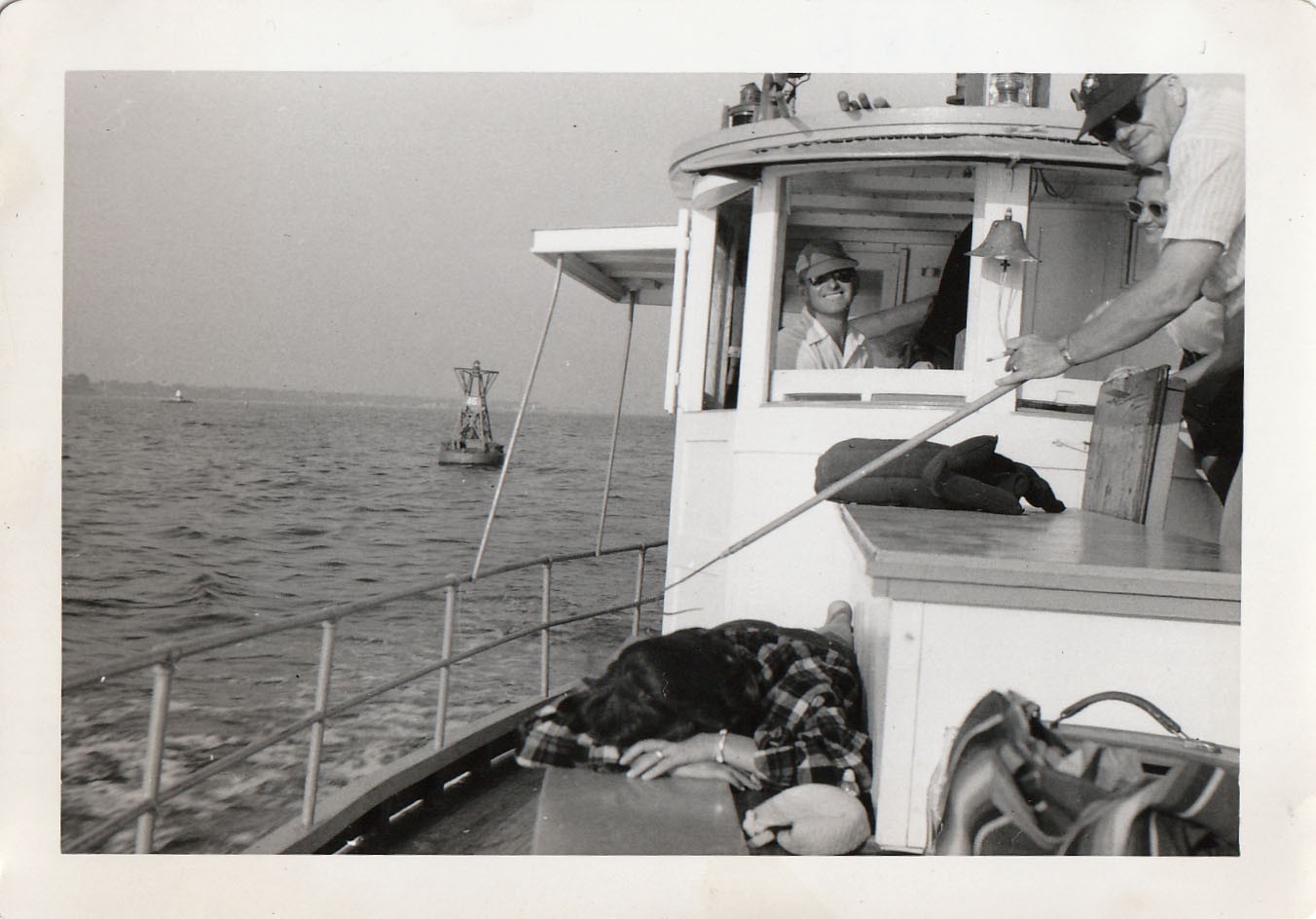 Vintage Photo Seasick Woman Fishing Boat Amused Friends Buoy Ocean Sunglasses Vintage Photo Seasick Woman Fishing Boat Amused Friends Buoy Ocean Sunglasses
