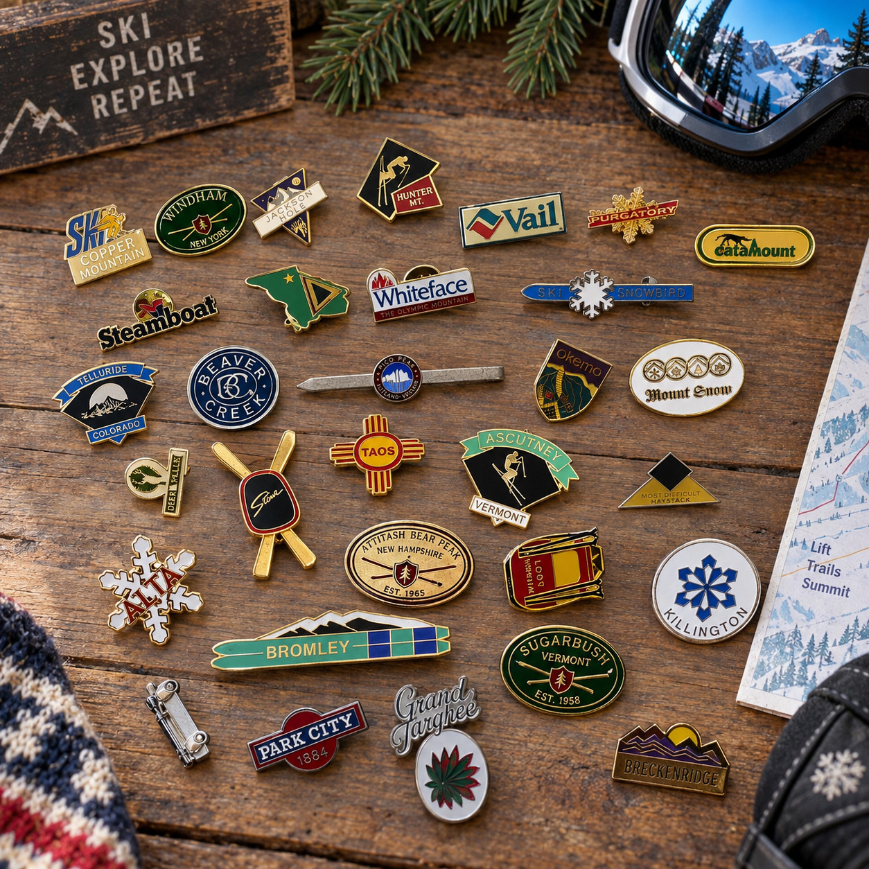 Ski Resort Pin Collection Lot of 30 Vail Stowe Killington Snowbird Rare Vintage