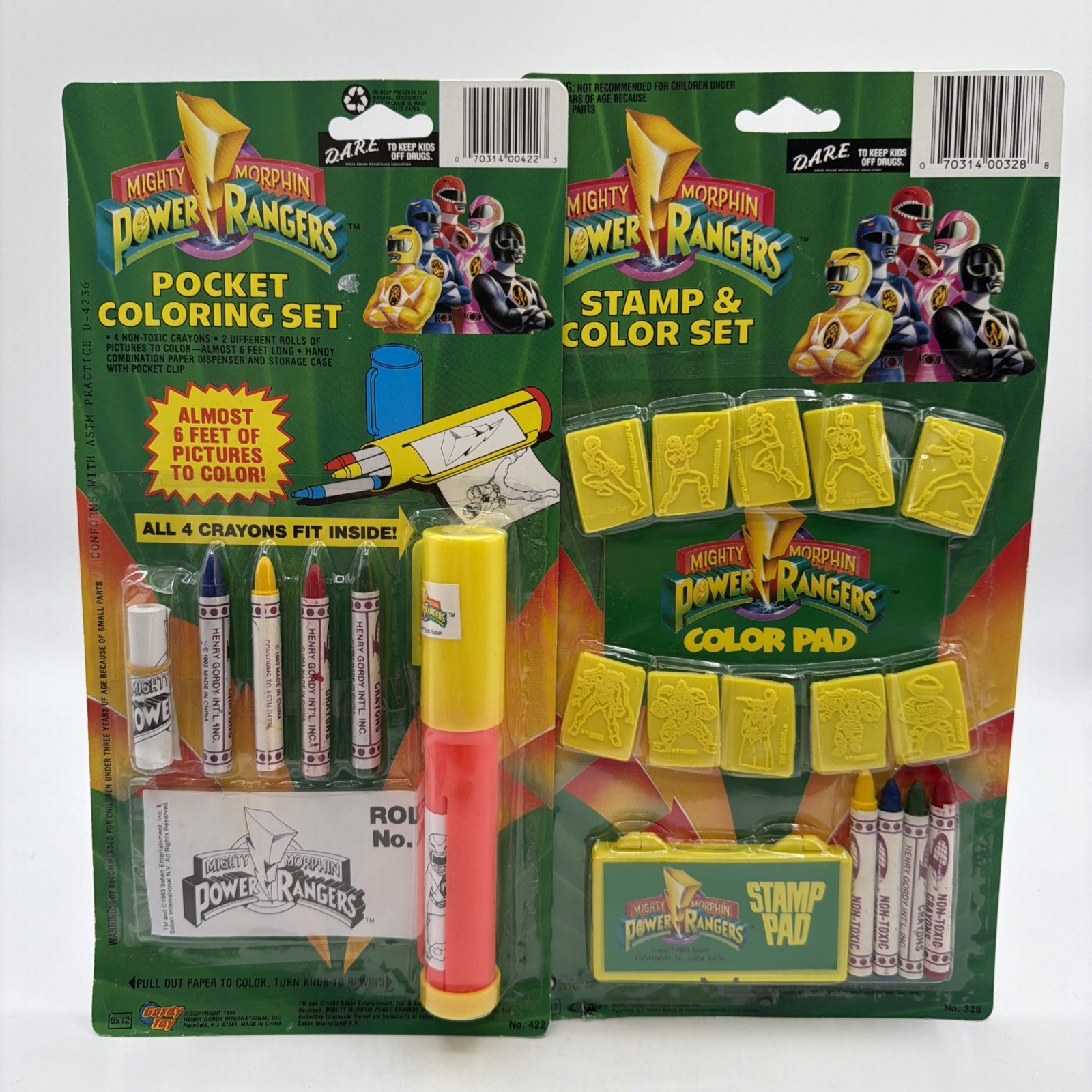 MIGHTY MORPHIN POWER RANGERS STAMP & Pocket COLOR SET CRAYONS GORDY TOY 1993-94 MIGHTY MORPHIN POWER RANGERS STAMP & Pocket COLOR SET CRAYONS GORDY TOY 1993-94