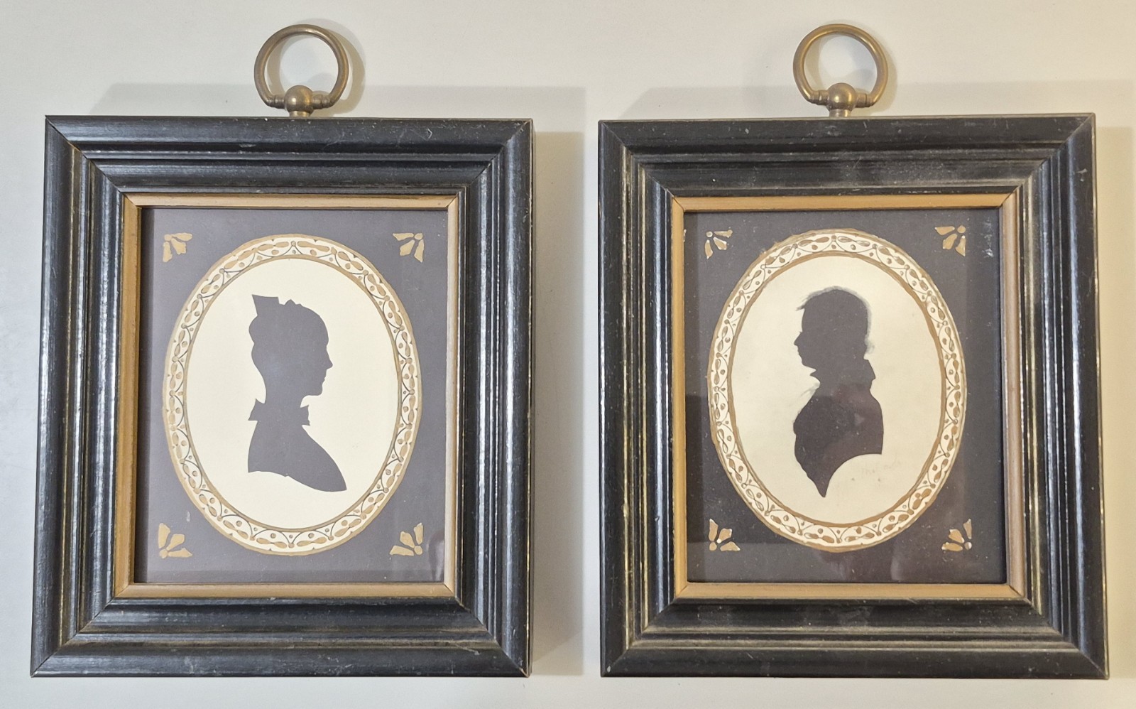 Pair of Vintage Silhouettes Portrait Prints Man & Woman Matching Frames