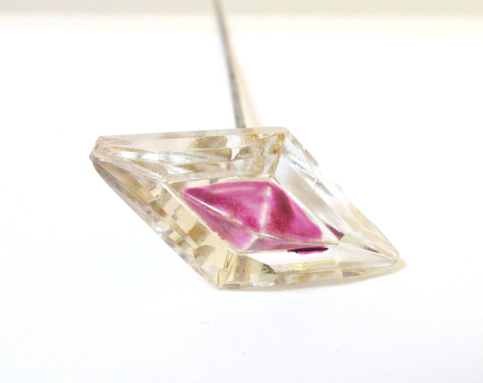 Antique Hatpin Cut Glass Diamond Shape Purple Center