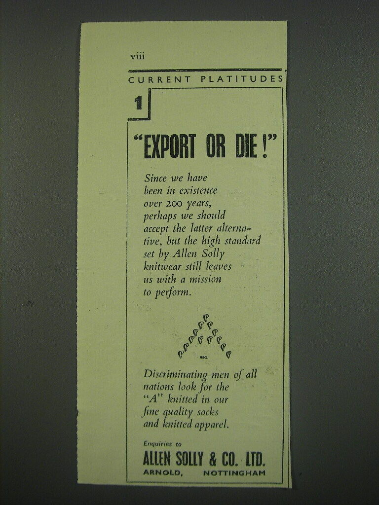 1949 Allen Solly & Co. Ad - Export or die