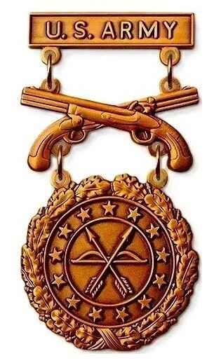 Army Excellence in Competion Bronze Pistols USA Made Military Badge 2 Pins Back Army Excellence in Competion Bronze Pistols USA Made Military Badge 2 Pins Back