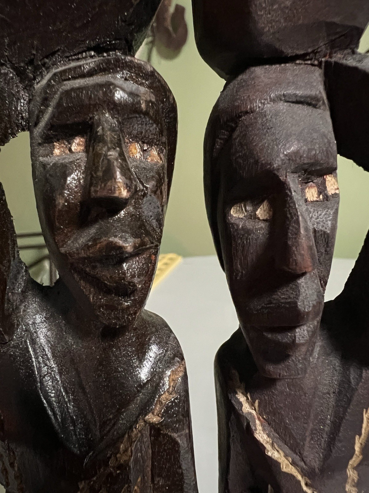 Vintage Hand Carved Wood African Haitian Statues Man Woman Figure Pair 9.5 Vintage Hand Carved Wood African Haitian Statues Man Woman Figure Pair 9.5