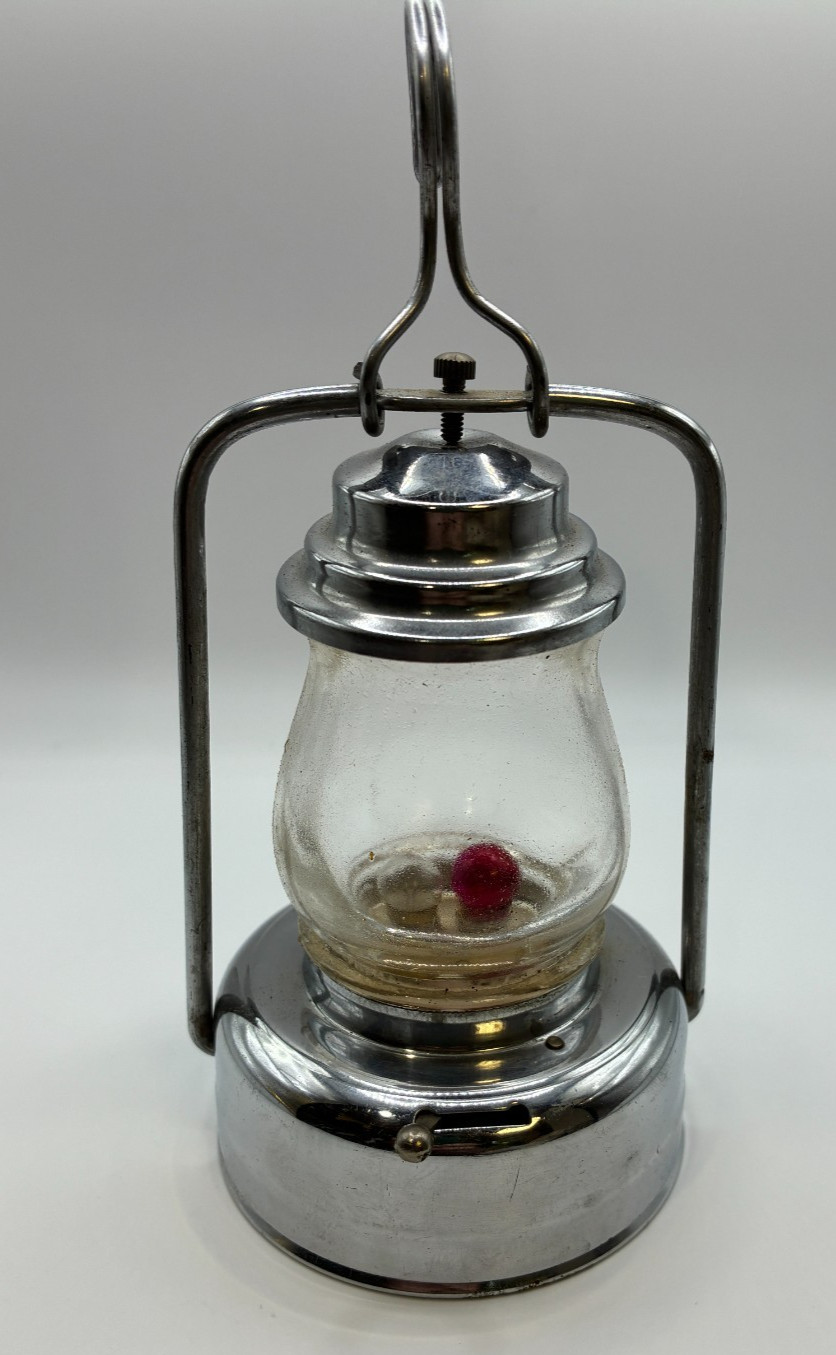 Vintage 1950s Chrome Mini Novelty Lantern Dual Bulb Red Clear Battery Toy Glass Vintage 1950s Chrome Mini Novelty Lantern Dual Bulb Red Clear Battery Toy Glass