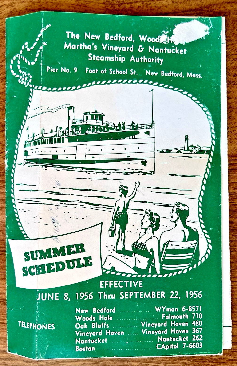 1956 NEW BEDFORD, WOODS HOLE, MARTHA\'S VINEYARD & NANTUCKET FERRY SCHEDULE 1956 NEW BEDFORD, WOODS HOLE, MARTHA\'S VINEYARD & NANTUCKET FERRY SCHEDULE