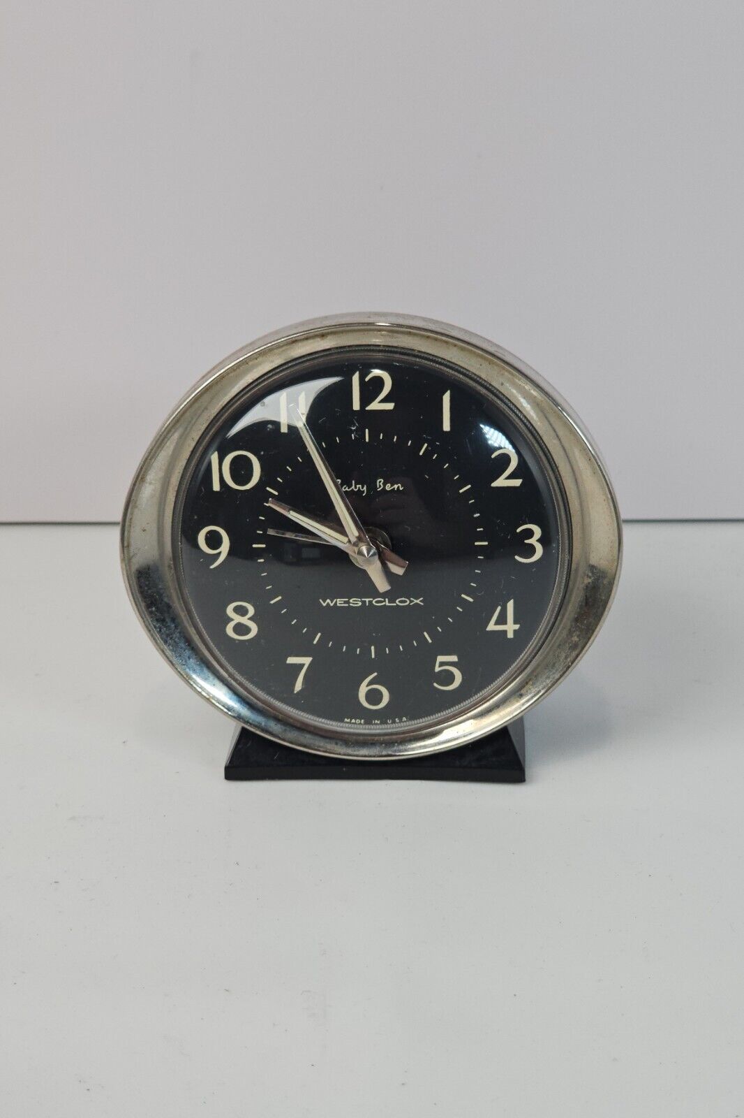 Working Vintage Westclox Baby Ben Wind Up Alarm Clock Black Model 11038