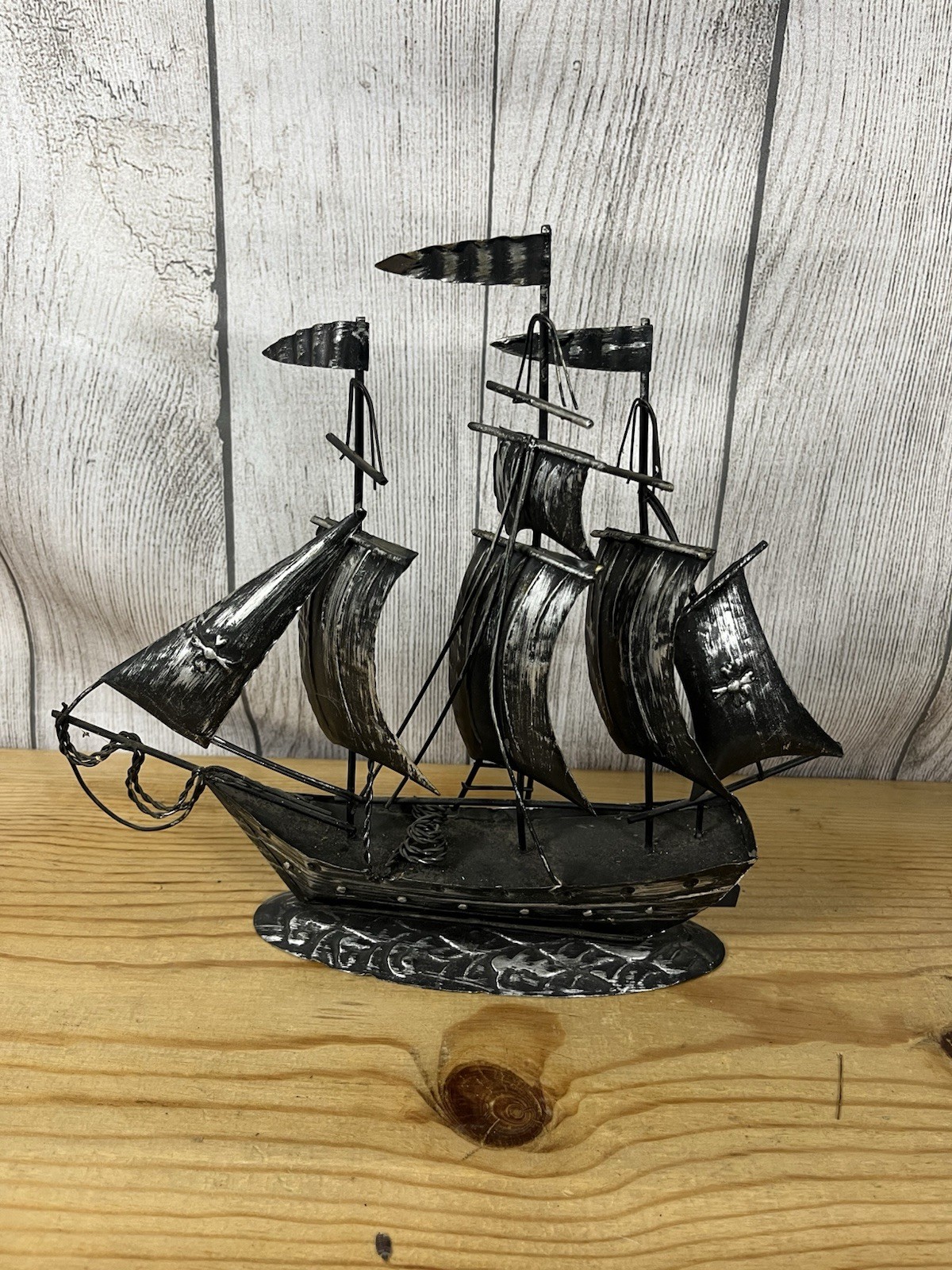 Vintage Metal(Tin) Clipper Ship Sculpture.  In Good Condition Good Detail.