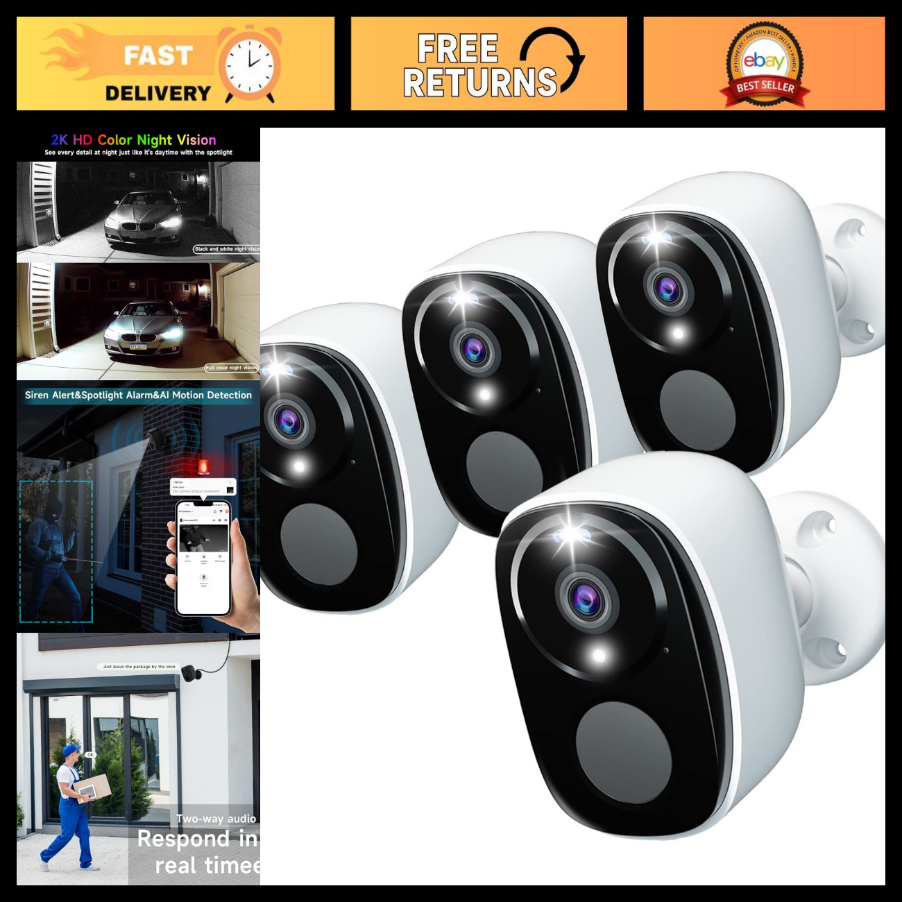 4Pack Security Cameras Wireless Outdoor 2.4G&5G WIFI, 2K Battery Powered