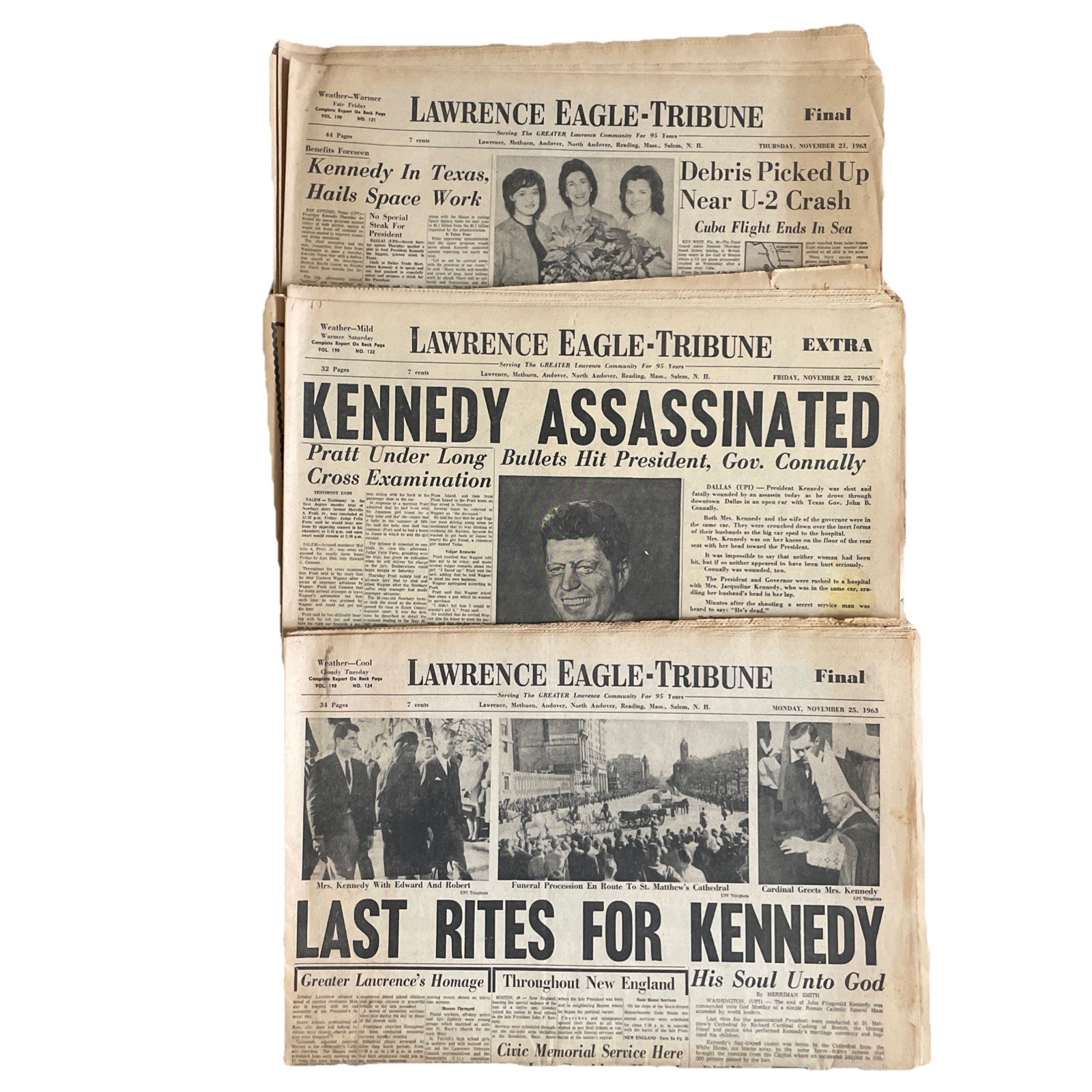 President John F. Kennedy 1963 Assassination Lawrence Eagle-Tribune Newspaper President John F. Kennedy 1963 Assassination Lawrence Eagle-Tribune Newspaper