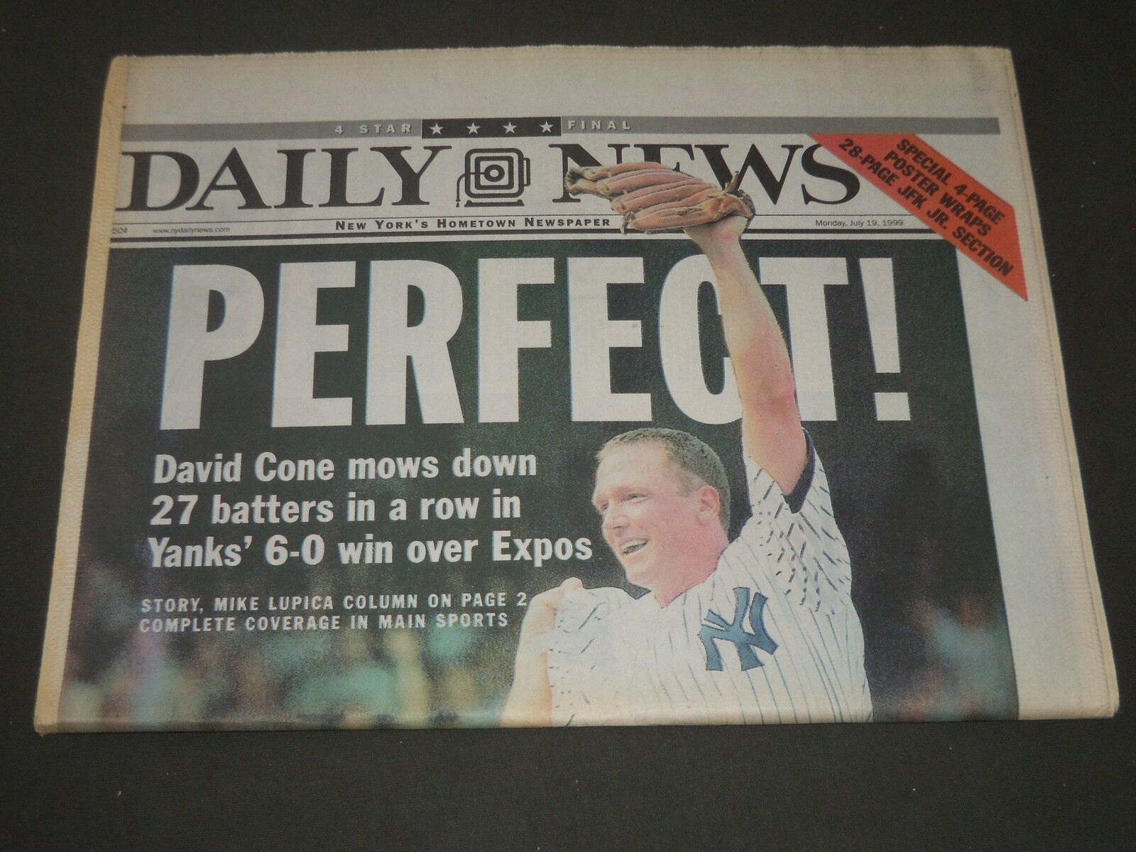 1999 JULY 19 NY DAILY NEWS NEWSPAPER - PERFECT DAVID CONE - JFK - NP 2540