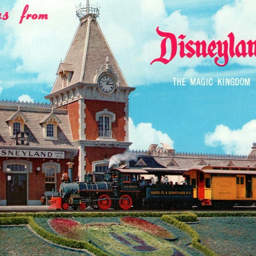 c1950s Anaheim CA Disneyland Postcard Main St Station Santa Fe Railroad Mickey c1950s Anaheim CA Disneyland Postcard Main St Station Santa Fe Railroad Mickey