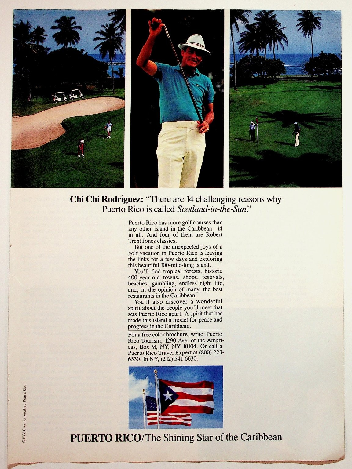 Puerto Rico Tourism Vintage Magazine Ad Chi Chi Rodríguez Golf 1986 Puerto Rico Tourism Vintage Magazine Ad Chi Chi Rodríguez Golf 1986
