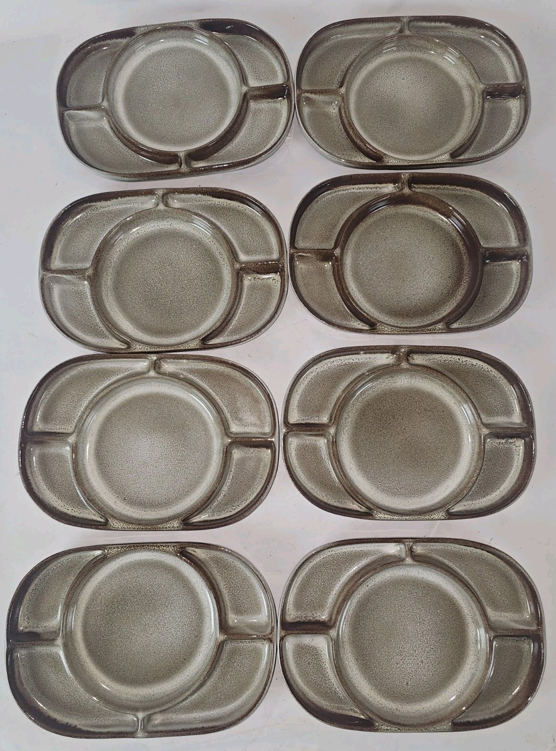 Lot of 8 Vtg Ceramano Steinzeug Divided Fondue Plate West Germany 35 MCM Pottery Lot of 8 Vtg Ceramano Steinzeug Divided Fondue Plate West Germany 35 MCM Pottery