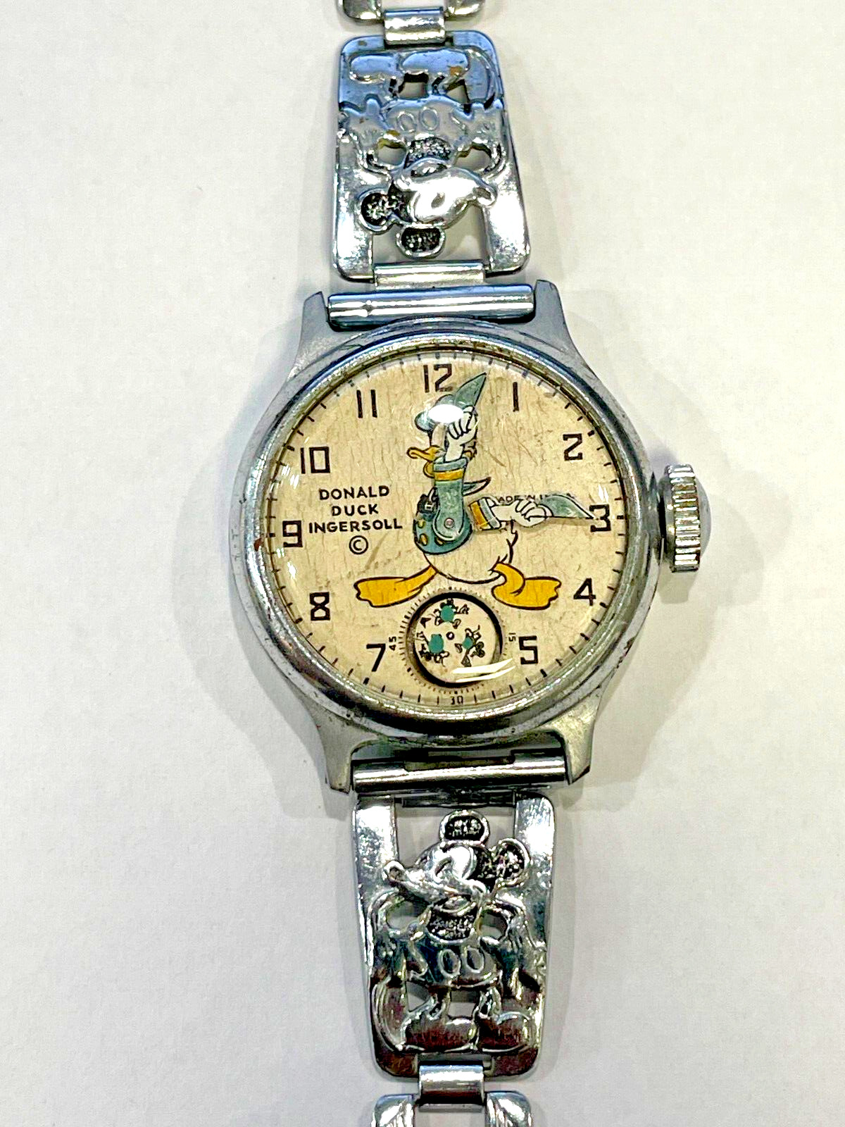 EXTREMELY RARE DONALD DUCK WRIST WATCH WITH BLUE MICKEY SUBDIAL