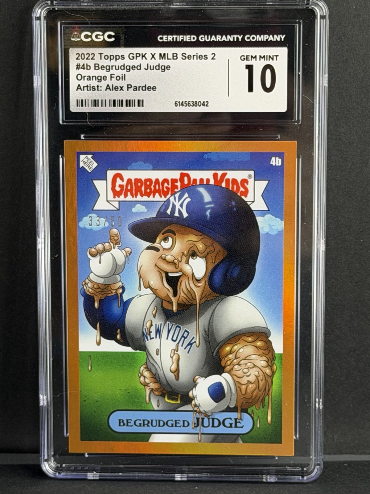 2022 Topps GPK X MLB Series 2 #4b Begrudged Judge Orange Foil /50 CGC 10 2022 Topps GPK X MLB Series 2 #4b Begrudged Judge Orange Foil /50 CGC 10