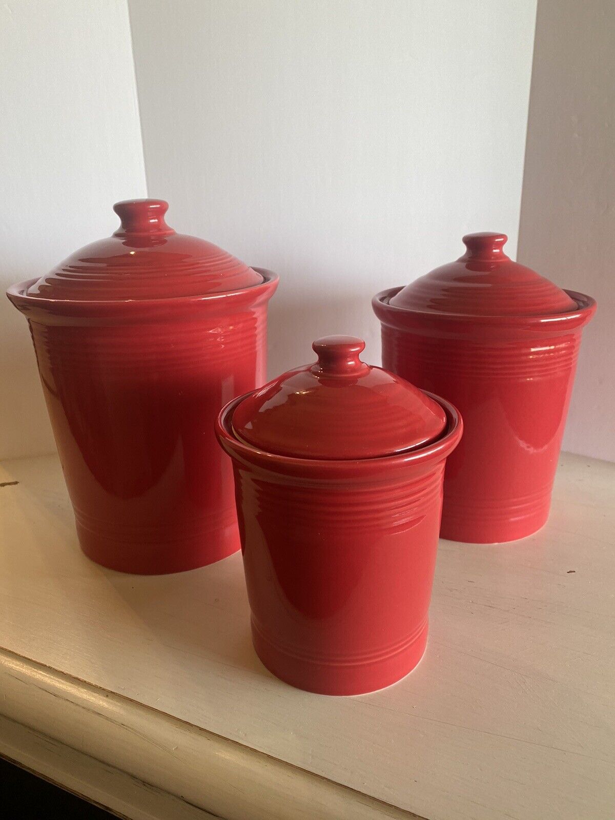 3 Piece Fiesta Ware Canisters Set Lids Retired Scarlet Red