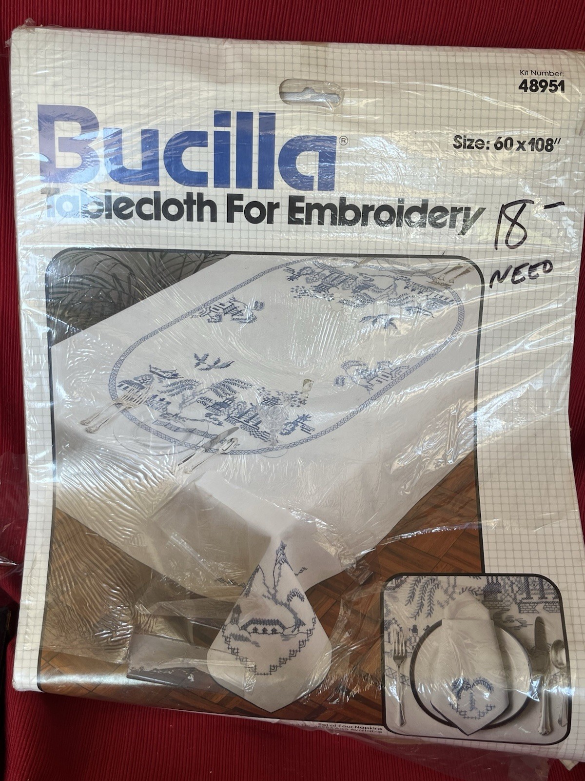 Bucilla Blue Willow Vintage Large Tablecloth W Linen Napkins New Old Stock Bucilla Blue Willow Vintage Large Tablecloth W Linen Napkins New Old Stock