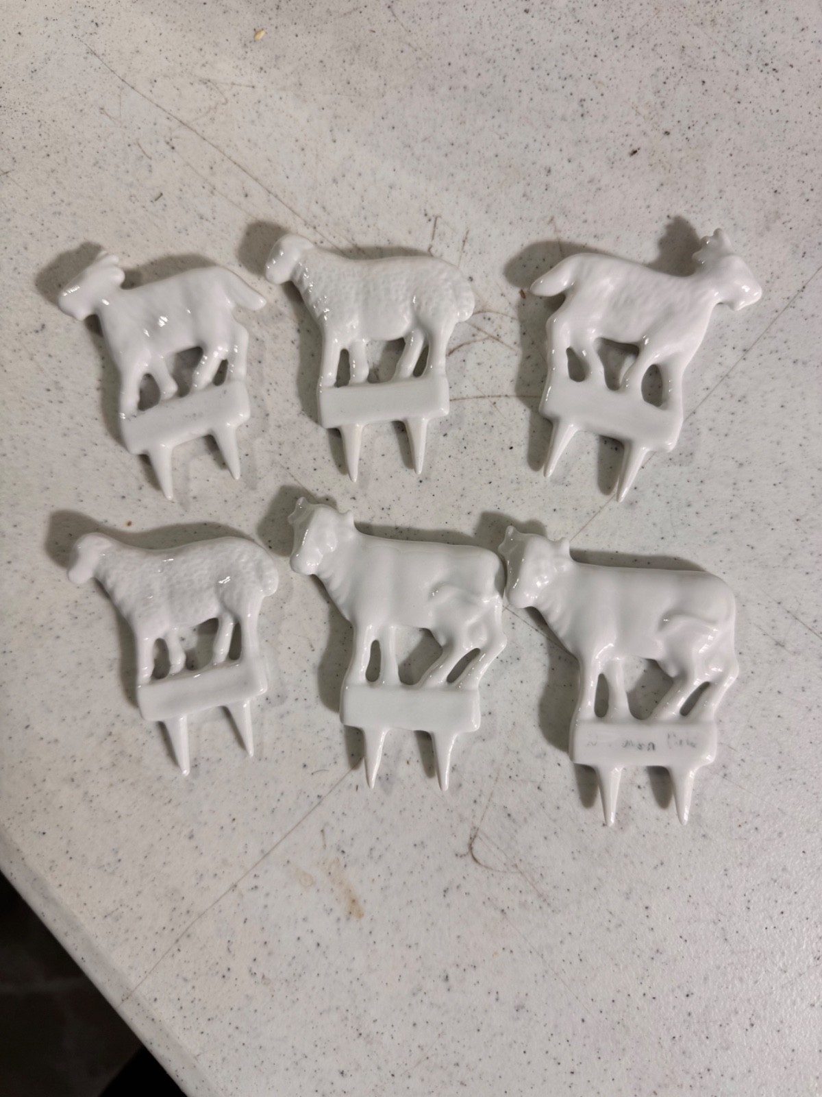 Vintage French White Porcelain Cheese Markers Set of 6 - Farm Animals Vintage French White Porcelain Cheese Markers Set of 6 - Farm Animals