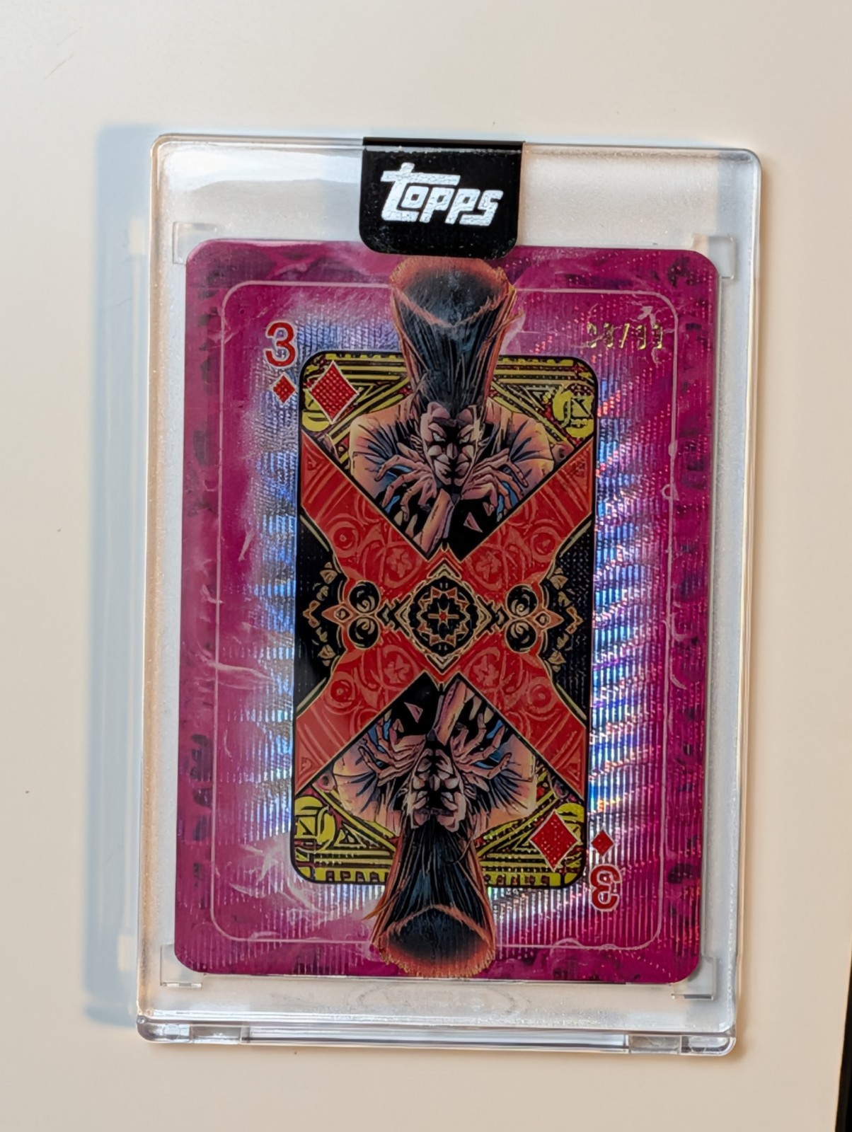 2025 Topps Marvel Mint Legion Gambit’s Deck – 3 of Diamonds #30/99 SSP Encased 2025 Topps Marvel Mint Legion Gambit’s Deck – 3 of Diamonds #30/99 SSP Encased
