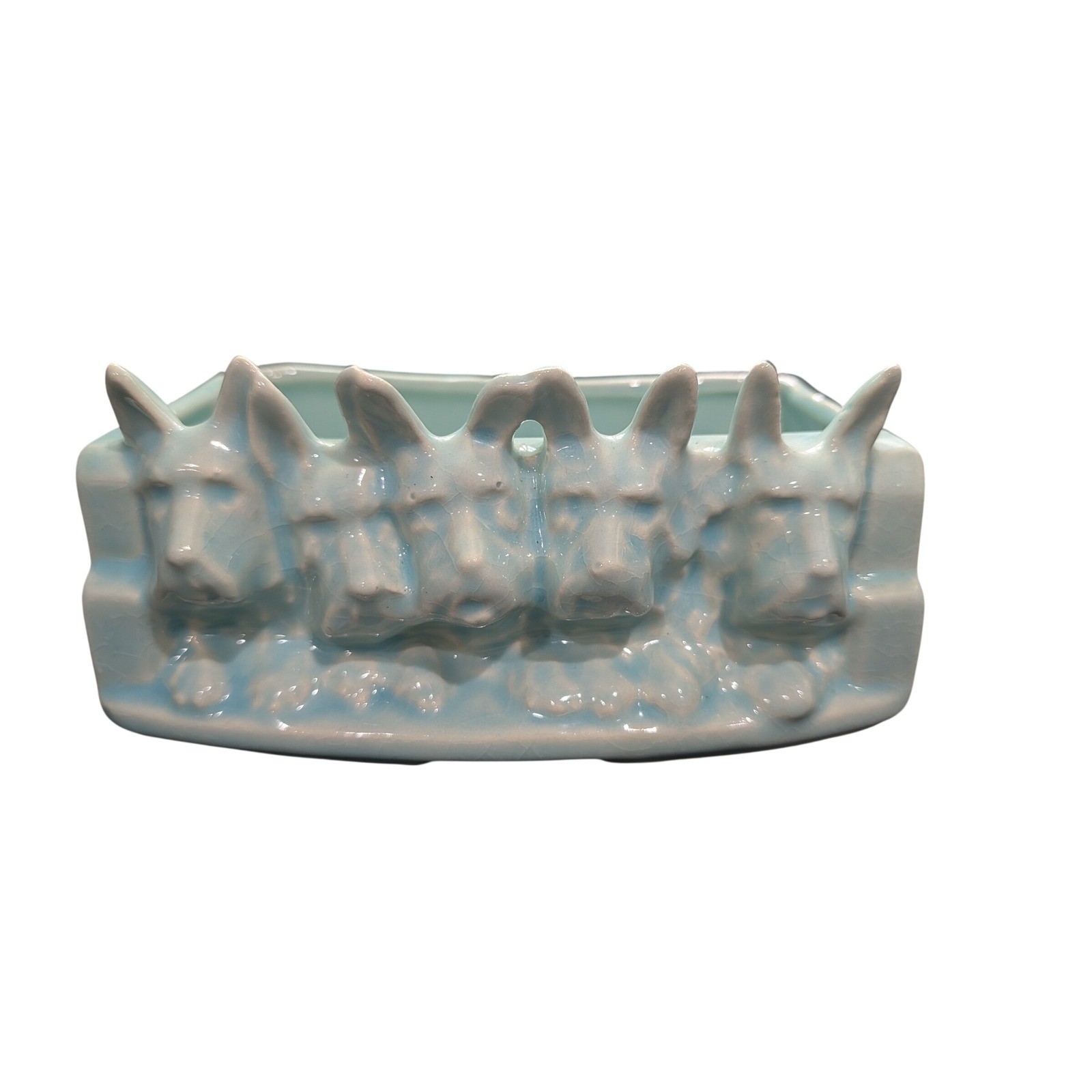 VTG McCoy Pottery Aqua Blue 5 Scottie Dogs Fence Planter Mid Century Cottagecore VTG McCoy Pottery Aqua Blue 5 Scottie Dogs Fence Planter Mid Century Cottagecore