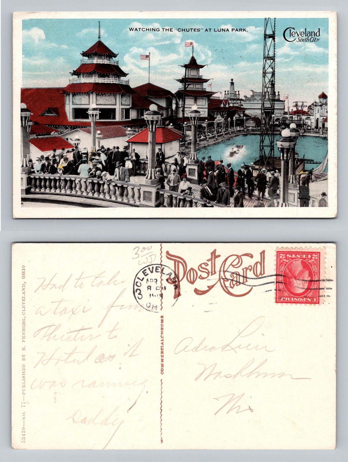 Cleveland, OH-Ohio, Watching The Chutes At Luna Park Vintage c1919 Postcard Cleveland, OH-Ohio, Watching The Chutes At Luna Park Vintage c1919 Postcard
