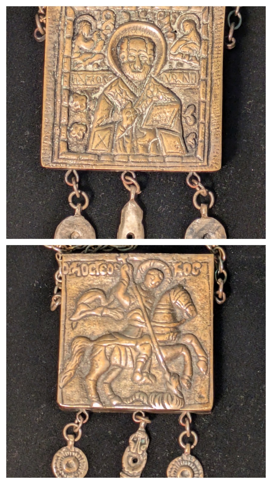 Vtg Eastern Orthodox 2-Sided St George, St Nikolas Box Relique Amulet Necklace Vtg Eastern Orthodox 2-Sided St George, St Nikolas Box Relique Amulet Necklace