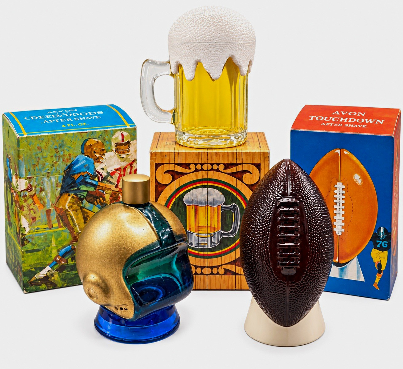 Vintage Avon Sports Football Collectible Glass Bottle Decanters Lot of 3 w/ Box