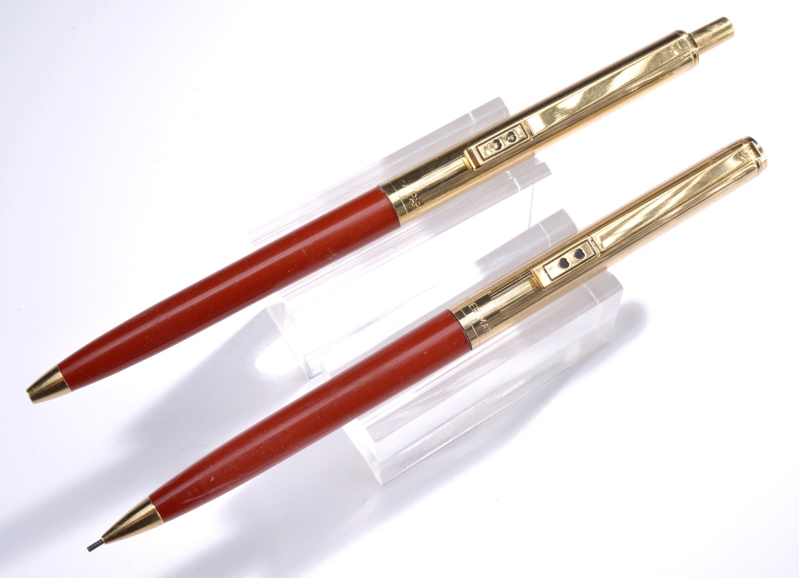 Vintage Paper Mate Double Heart Slim Profile Burgundy Gold Pen-Pencil Set USA#84