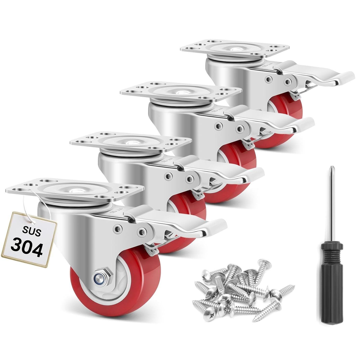 2 Inch Stainless Steel Caster Wheels with Brake,Rust-Proof 304 Casters Set of 4,