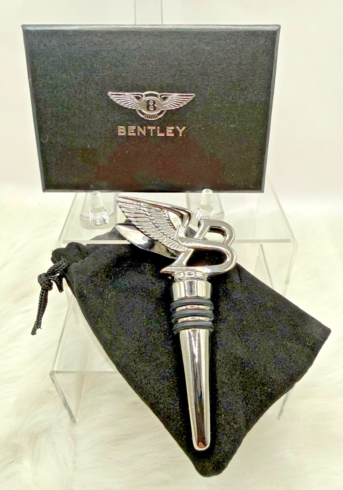 Bentley Flying B Model Polished Chrome Bottle Stopper W/Box & Dustbag Bentley Flying B Model Polished Chrome Bottle Stopper W/Box & Dustbag